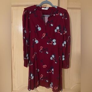 Mango Burgundy Floral Long Sleeve Dress M 6